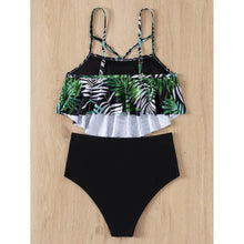 Load image into Gallery viewer, Leaf Print Hanky Hem High Waisted Bikini Swimsuit