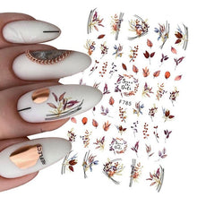 Load image into Gallery viewer, Leaf With Lines Nails Sticker Designer Fruit Nail Art 3D Decals Acrylic Designs Self Adhesive Manicure Slider Stickers Glitter Decals Love Nail Sequins Laser Heart Nail Supplies Sparkle Nail Accessories Star Accessories Heart Nail Art