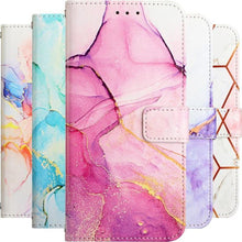 将图片加载到图库查看器,Leather Flip Phone Case For iPhone 14 13 12 Mini 11 Pro XS Max Cute Card Slot Wallet Cover Marble Pattern PU Leather Shockproof Flip Wallet Case with Stand Magnetic Money Pouch Silicone Bumper Phone Case