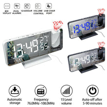 Load image into Gallery viewer, LED Digital Alarm Clock Projection Clock Radios Loud Ceiling Alarm Clock for Heavy Sleepers Snooze Dual Clock Bedside Dimmer with USB Charger Digital LED Clock FM Radio Table Electronic Desktop Clocks USB Wake Up FM Radio Time Projector Snooze Function