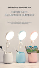 Load image into Gallery viewer, LED Table Lamp With Pen Holder Touch Dimmable Flexo Desk Lamp USB Rechargeable Eye Protection Bedside Learning Reading Lamp Decorative Table Lamp Cute Study Lamps for Bedroom Décor