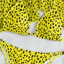 Load image into Gallery viewer, Leopard Print 3 Piece Set Long Sleeves Swimsuit 3 Piece Swimsuit Set Halter High Waist Bathing Suit With Long Sleeve Swimwear Cover Up Women's Swimming Bikini Low Waist Swimwear Women Bathing Suit