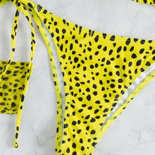 Load image into Gallery viewer, Leopard Print 3 Piece Set Long Sleeves Swimsuit 3 Piece Swimsuit Set Halter High Waist Bathing Suit With Long Sleeve Swimwear Cover Up Women's Swimming Bikini Low Waist Swimwear Women Bathing Suit