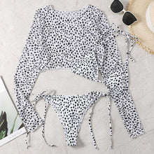 Load image into Gallery viewer, Leopard Print 3 Piece Set Long Sleeves Swimsuit 3 Piece Swimsuit Set Halter High Waist Bathing Suit With Long Sleeve Swimwear Cover Up Women's Swimming Bikini Low Waist Swimwear Women Bathing Suit