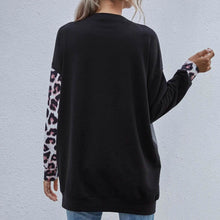 将图片加载到图库查看器,Leopard Print Colorblock Drop Shoulder Sweatshirt