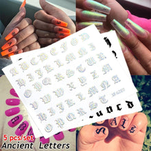 将图片加载到图库查看器,Letter 3D Decals Nail Art Stickers English Old Font Black Number Tattoo Nails Design Water Sliders Manicure Decoration 3D Nail Supplies Holographic Old English Character Nail Self-Adhesive Sticker English Font Design Manicure Decorations Accessories