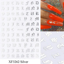 将图片加载到图库查看器,Letter 3D Decals Nail Art Stickers English Old Font Black Number Tattoo Nails Design Water Sliders Manicure Decoration 3D Nail Supplies Holographic Old English Character Nail Self-Adhesive Sticker English Font Design Manicure Decorations Accessories