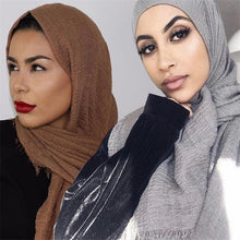 Load image into Gallery viewer, Light Soft Fashion Solid Scarf Crinkle Cotton Linen Wrap Shawl Hijab Muslim Woman Shawls Turban Islamic Clothing Head Wrap For Women