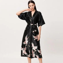 Load image into Gallery viewer, Lightweight Black Floral Birds Printed Women Bathrobe Elegant Design Floral Breathable Robe