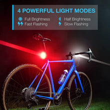 将图片加载到图库查看器,Lightweight USB Rechargeable Bike Light Set Super Bright Front Headlight And Rear LED Bicycle Light 4 Light Mode Options USB Rechargeable Bike Light Set LED Bicycle Front Headlight And Rear Taillight Lithium Battery 650mAh