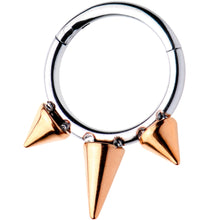 Load image into Gallery viewer, 5/16 Rose Gold Tone Punk Spike Hinged Segment Ring Circular Barbell