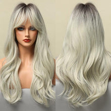 Load image into Gallery viewer, Long Dark Brown Synthetic Wigs for Women Silky Wavy Wig With Air Bangs Heat Resistant Fiber Cosplay Daily Party Replacement Wig Wigs For Black Women Cosplay Wigs For Women