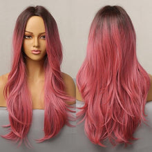 Load image into Gallery viewer, Long Honey Brown Synthetic Wigs with Side Bangs Natural Wave Wigs for Afro American Women Heat Resistant Cosplay Party Daily Use Wigs For Black Women Cosplay Wigs For Women