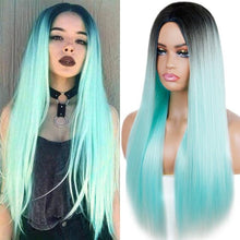 Load image into Gallery viewer, Long Straight Synthetic Black Wig Mixed Brown and Blonde Long Wig For Black Women Middle Part Nature Wigs For Black Women Cosplay Wigs For Women