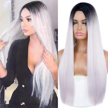 Load image into Gallery viewer, Long Straight Synthetic Black Wig Mixed Brown and Blonde Long Wig For Black Women Middle Part Nature Wigs For Black Women Cosplay Wigs For Women