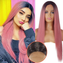 Load image into Gallery viewer, Long Straight Synthetic Black Wig Mixed Brown and Blonde Long Wig For Black Women Middle Part Nature Wigs For Black Women Cosplay Wigs For Women