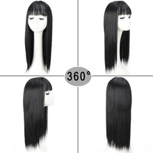 Load image into Gallery viewer, Long Straight With Bangs Synthetic Wigs For Black/White Women Natural Black Brown Gray Heat Resistant Fiber Hair Wigs For Black Women Cosplay Wigs For Women Gifts for Girlfriends