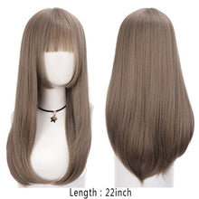 Load image into Gallery viewer, Long Straight With Bangs Synthetic Wigs For Black/White Women Natural Black Brown Gray Heat Resistant Fiber Hair Wigs For Black Women Cosplay Wigs For Women Gifts for Girlfriends