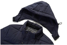 Load image into Gallery viewer, Long Winter Warm Thick Hooded Jacket Coat Windproof Thicken Hooded Coat Comfortable Jacket Men Autumn Outdoor Fashion Classic Windproof Multiple Pockets Men Light Jacket Coat