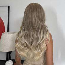 将图片加载到图库查看器,Long Womens Wigs with Bangs Ombre Brown Platinum Blonde Wigs Side Part Synthetic Wavy Wigs Women Cosplay Party Wigs For Black Women Cosplay Wigs For Women