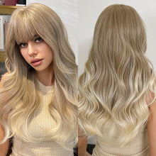 将图片加载到图库查看器,Long Womens Wigs with Bangs Ombre Brown Platinum Blonde Wigs Side Part Synthetic Wavy Wigs Women Cosplay Party Wigs For Black Women Cosplay Wigs For Women