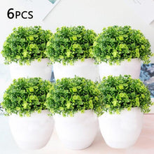Load image into Gallery viewer, Love Art Set of 6 Small Artificial Decor Bonsai Potted Plastic Fake Flowers for Home Garden Office Desk Wall Book Shelf Decor Room Hotel Decor