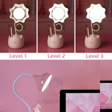Load image into Gallery viewer, Lovely 3 Levels Dimmer Reading Table Lamp Pen Case Base Student LED Desk Lamp Girls Charge Bedside Lamp for Bedroom Studyroom Cute Study Lamps for Bedroom Décor