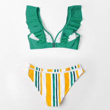 Load image into Gallery viewer, Low-waist Bikinis Set Swimwear Women Swimsuits Bathing Suit Orange Floral Ruffled Bikini Beachwear Bikini Swimsuits Ruffle Floral Two Piece Bathing Suits Printed Halter Neck Swimwear Beachwear