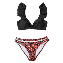 Load image into Gallery viewer, Low-waist Bikinis Set Swimwear Women Swimsuits Bathing Suit Orange Floral Ruffled Bikini Beachwear Bikini Swimsuits Ruffle Floral Two Piece Bathing Suits Printed Halter Neck Swimwear Beachwear