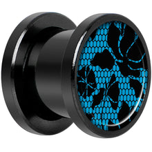 Load image into Gallery viewer, Blue Floral Lace Black Anodized Screw Fit Plug Set 00G