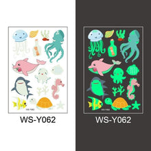 Load image into Gallery viewer, Luminous Tattoo Stickers Temporary Animal Tattoos Glow Paste on Face Arm Leg Fluorescent Waterproof Fake Tattoo For Kids Girls