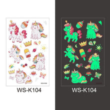 Load image into Gallery viewer, Luminous Tattoo Stickers Temporary Animal Tattoos Glow Paste on Face Arm Leg Fluorescent Waterproof Fake Tattoo For Kids Girls