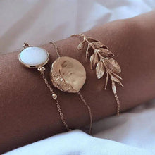 Load image into Gallery viewer, Luxruy Modern Bohemian Gold Color Moon Leaf Crystal Opal Open Bracelet Set for Women In Boho Beach Bangle Jewelry Style