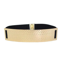 Load image into Gallery viewer, Luxurious Gold Wide Strap Elastic Belts For Women Elegant Metal Polished Plain Gold Belt Black Wide Strap Waistband for Women