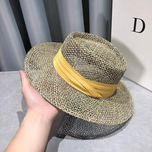 Load image into Gallery viewer, Luxurious New Handmade Straw Beach Hat For Women Summer Hat Luxury Cap Fashion Straw Hat Flat Sun Protection Hats Beautiful Unique Design 55-60cm
