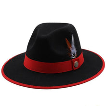 Load image into Gallery viewer, Luxurious Unique Couple Hats Wide Brim Fedora Hat Winter Autumn Trendy Fedora Hat Women Black Red Wedding Hat With Feather Belts For Hats Men Beautiful Gentleman Elegant Classical Hat