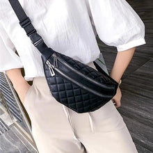 将图片加载到图库查看器,Luxury Black PU Leather Fashion Women Waist Bag Waterproof Fanny Pack Beautiful Design Fanny Pack Cool Travel Waist Bag