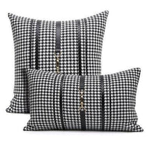 将图片加载到图库查看器,Luxury Black White Houndstooth Gold Leather Stitching Pillow Covers Sofa Decorative Horse Pillow Case Swallow Gird Throw Pillowcases Black Gold PU Leather Polyester Splicing Cushion Covers Well Made Classic Pattern
