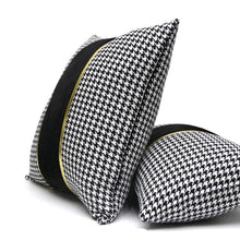 将图片加载到图库查看器,Luxury Black White Houndstooth Gold Leather Stitching Pillow Covers Sofa Decorative Horse Pillow Case Swallow Gird Throw Pillowcases Black Gold PU Leather Polyester Splicing Cushion Covers Well Made Classic Pattern