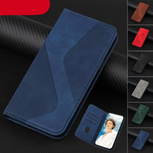 Load image into Gallery viewer, Luxury Blue Flip Wallet Case For iPhone 14 13 12 Mini Plus 11 Pro Magnetic Cards Phone Cover Magnetic PU Leather Phone Case Classic S-shaped Simple Flip Wallet Cover