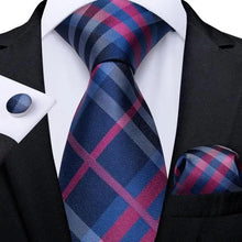 Load image into Gallery viewer, Luxury Blue Silk Design Wedding Tie For Men Necktie Pocket Square Cufflink Set Formal Business Meeting Necktie For Men