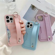 将图片加载到图库查看器,Luxury Card Holder Wrist Strap Leather Wallet Case For iphone 12 13 14 14pro 13Pro Max Mini Protective Cover Wallet Case With Leather Adjustable Hand Strap Phone Cover
