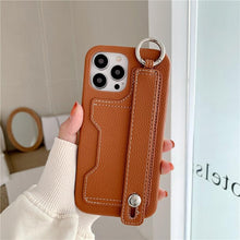 将图片加载到图库查看器,Luxury Card Holder Wrist Strap Leather Wallet Case For iphone 12 13 14 14pro 13Pro Max Mini Protective Cover Wallet Case With Leather Adjustable Hand Strap Phone Cover