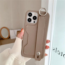 将图片加载到图库查看器,Luxury Card Holder Wrist Strap Leather Wallet Case For iphone 12 13 14 14pro 13Pro Max Mini Protective Cover Wallet Case With Leather Adjustable Hand Strap Phone Cover