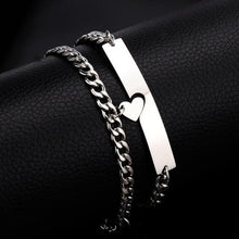 将图片加载到图库查看器,Luxury Couple Heart-Shaped Bracelet For Couples Stainless Steel Chain Mens And Womens Charm Stainless Steel Chain Bracelet Silver Fashion Cuban Link Adjustable Bracelet