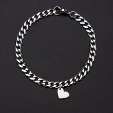 将图片加载到图库查看器,Luxury Couple Heart-Shaped Bracelet For Couples Stainless Steel Chain Mens And Womens Charm Stainless Steel Chain Bracelet Silver Fashion Cuban Link Adjustable Bracelet