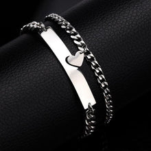 将图片加载到图库查看器,Luxury Couple Heart-Shaped Bracelet For Couples Stainless Steel Chain Mens And Womens Charm Stainless Steel Chain Bracelet Silver Fashion Cuban Link Adjustable Bracelet