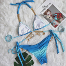 Load image into Gallery viewer, Luxury Diamond Bikini Halter Push Up Swimwear Women's Beach Bikini Crystal Side Bottom Triangle Bikini Halter Swimsuits Women Swimsuit Female Strappy Bikini Set Summer Party Bathing Suit Beachwear