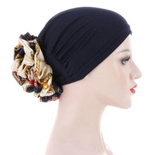 Load image into Gallery viewer, Luxury Elegant Bonnet Lightweight Soft Big Black Flower Elastic Elegant Hijab Caps Turban Africa Lightweight Headtie Head Scarf Soft Wrap Hat For Women