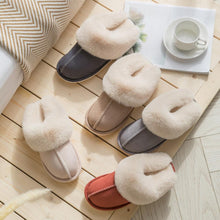 Load image into Gallery viewer, Luxury Faux Suede Home Women Full Fur Slippers Winter Warm Plush Bedroom Non-Slip Couples Shoes Indoor Furry Slippers Memory Foam Fluffy Soft Warm Slip On House Slippers Anti-Skid Cozy Plush For Indoor Outdoor